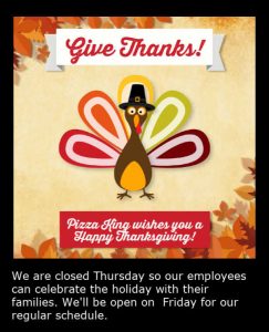 Happy Thanksgiving from Pizza King!